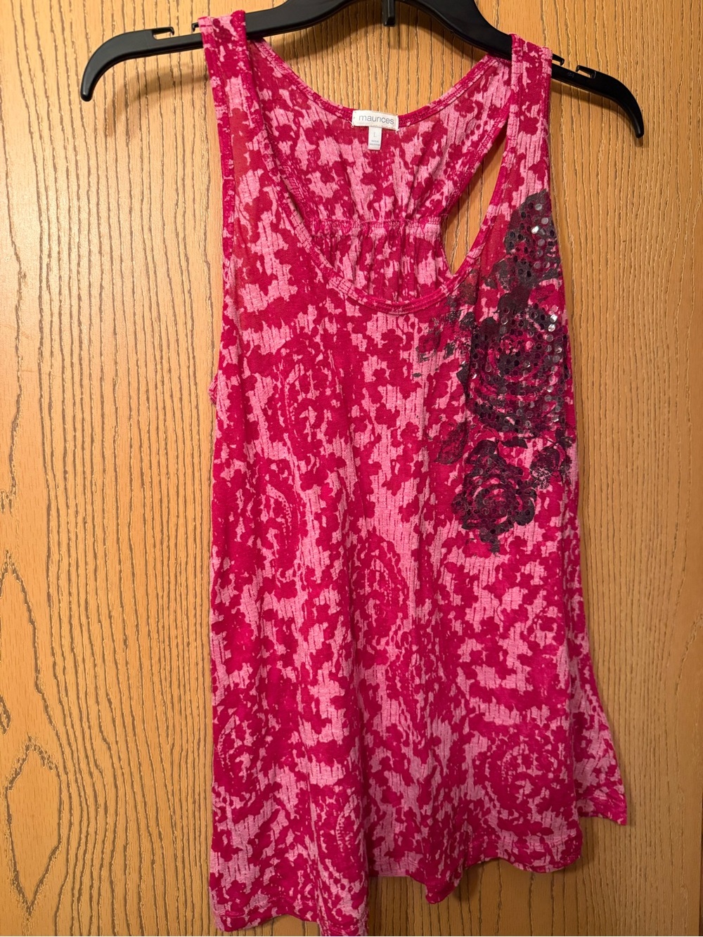 Maurices size large pink and red tank top with a black sequined rose